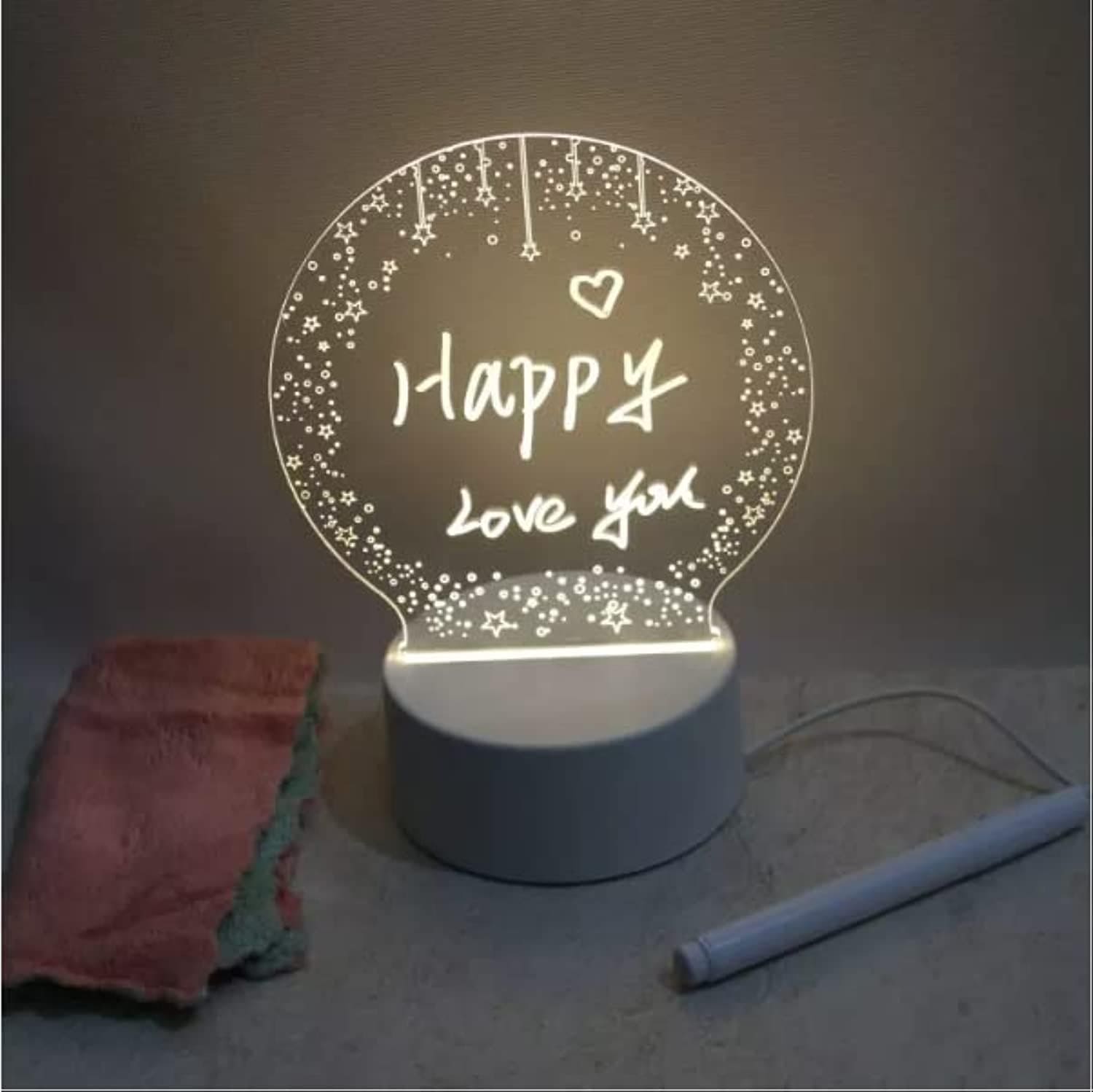 Bulb Shape Led Writing Board, 3D LED Note Night Lamp, Acrylic Dry Erase Board with Stand, 3d Creative Visualization Lamp Led, Drawing Bedroom Lamp, Luminous Message Board Night Lamp
