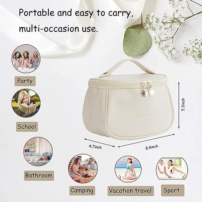 Premium Cosmetic Case, Cute PU Makeup Bag For Women, Waterproof Travel Make Up Pouch, Large Capacity Portable Cosmetic Case, Multifunctional Toiletry Bag, Makeup Storage Bags with Handle and Divider, Cosmetic Makeup Bag for Women Girls