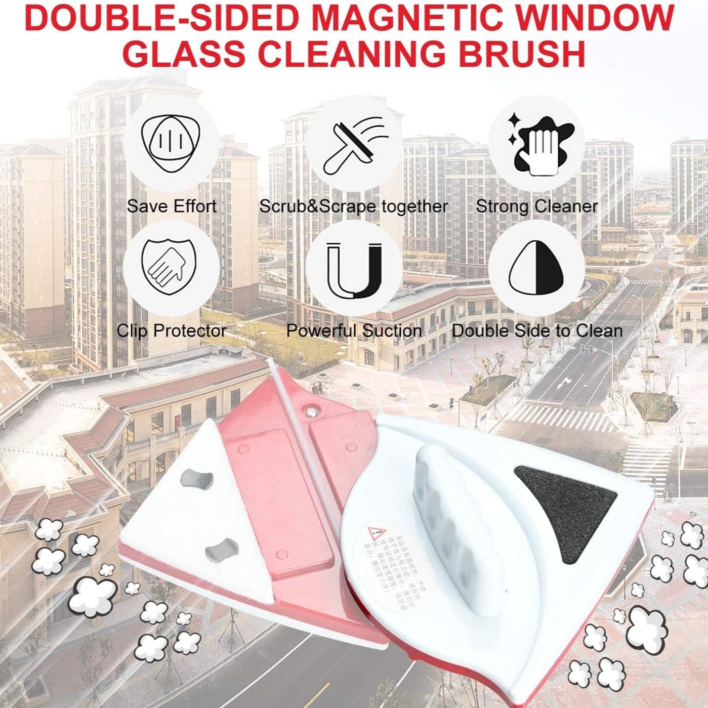 Double Face Glass Cleaner, Triangle Window Magnetic Cleaner, Double Sided Glass Cleaning Brush, Home Wizard Wiper Surface Cleaning Tool, Outside Glass Washer Magnet Wiper, Glass Wiper Magnetic Cleaning Tool