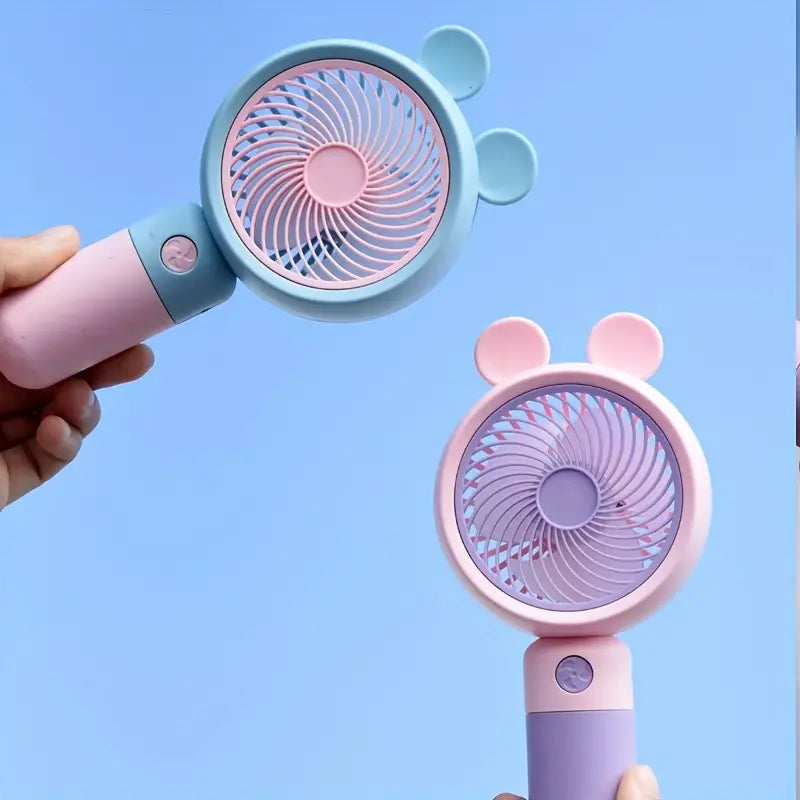 Cute Bear Ear Fan With Stand, Rechargeable Mini Small Fan, Portable Pocket Desktop Fan, Electric Handheld Fan, Small Desk Personal Fan, Mini Pocket Cooling Fan,