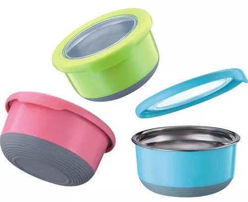 Set Of 3 Bento Bowl, Stainless Steel Round Food Container, Portable Leakproof Lunch Box, Food Silicone Bento Lunch Box For Kids, Instant Noodle Bowl Food Container, Collapsible Food Container with Lid, Stainless Steel Non-Slip Crisper