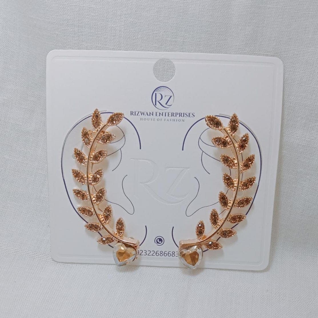 Leaf Crystal Heart Sparking Cuff Earring, Piercing Ear Bone Clip, Curved Leaf Brooch Ear Cuff, Ruby Ear Cuff,