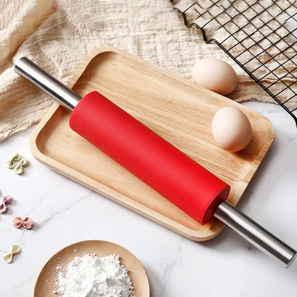 Metal Kitchen Roti Belan, Silicone Flour Stick Rolling Pin, Steel Handle Dough Roller, Non-Stick Dough Roller