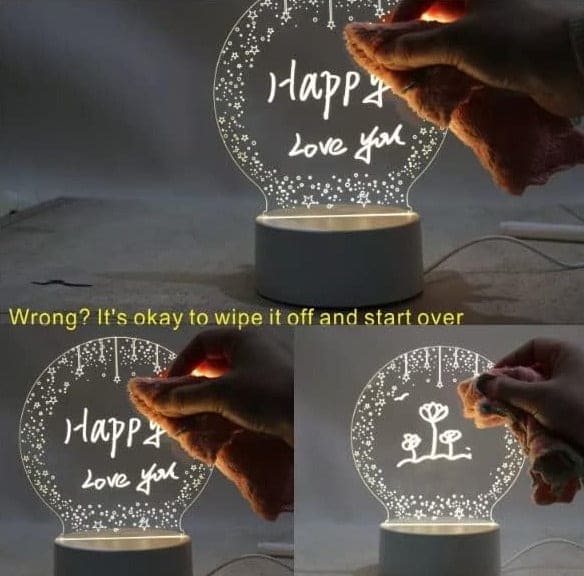 Bulb Shape Led Writing Board, 3D LED Note Night Lamp, Acrylic Dry Erase Board with Stand, 3d Creative Visualization Lamp Led, Drawing Bedroom Lamp, Luminous Message Board Night Lamp