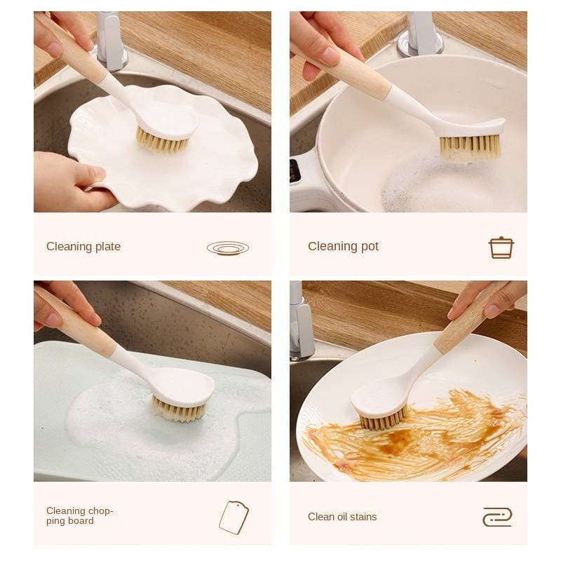 Dish Scrubbing Brush, Wooden Handle SIGA Dish Brush, Kitchen Scrubbing Brush, Washing Up Brush, Kitchen Bathroom Washing Scrubbing Brush With Small Handle, Shower Cleaning Brush, Non Stick Kitchen Multifunctional Cleaning Brush, Pot Scrubbing Brush