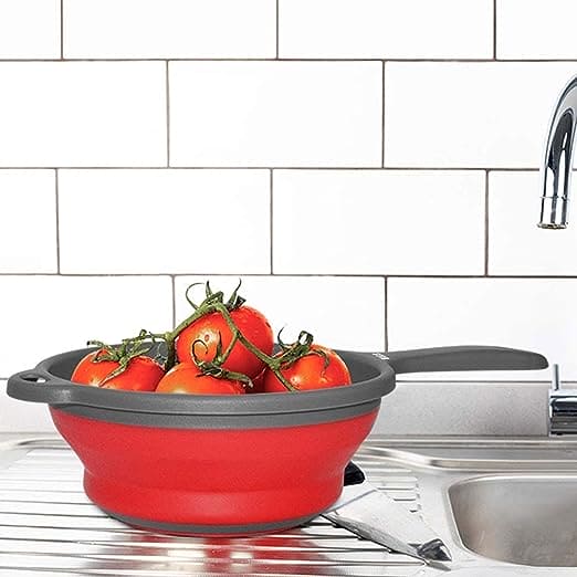 Foldable Colander Basket, Folding Vegetable Fruit Washing Basket Drain Strainer, Extendable Kitchen Colander Strainer With Handle, Round Kitchen Strainer for Draining, Over The Sink Vegetable/Fruit Flexible Strainer,  Folding Heat Resistant Colander
