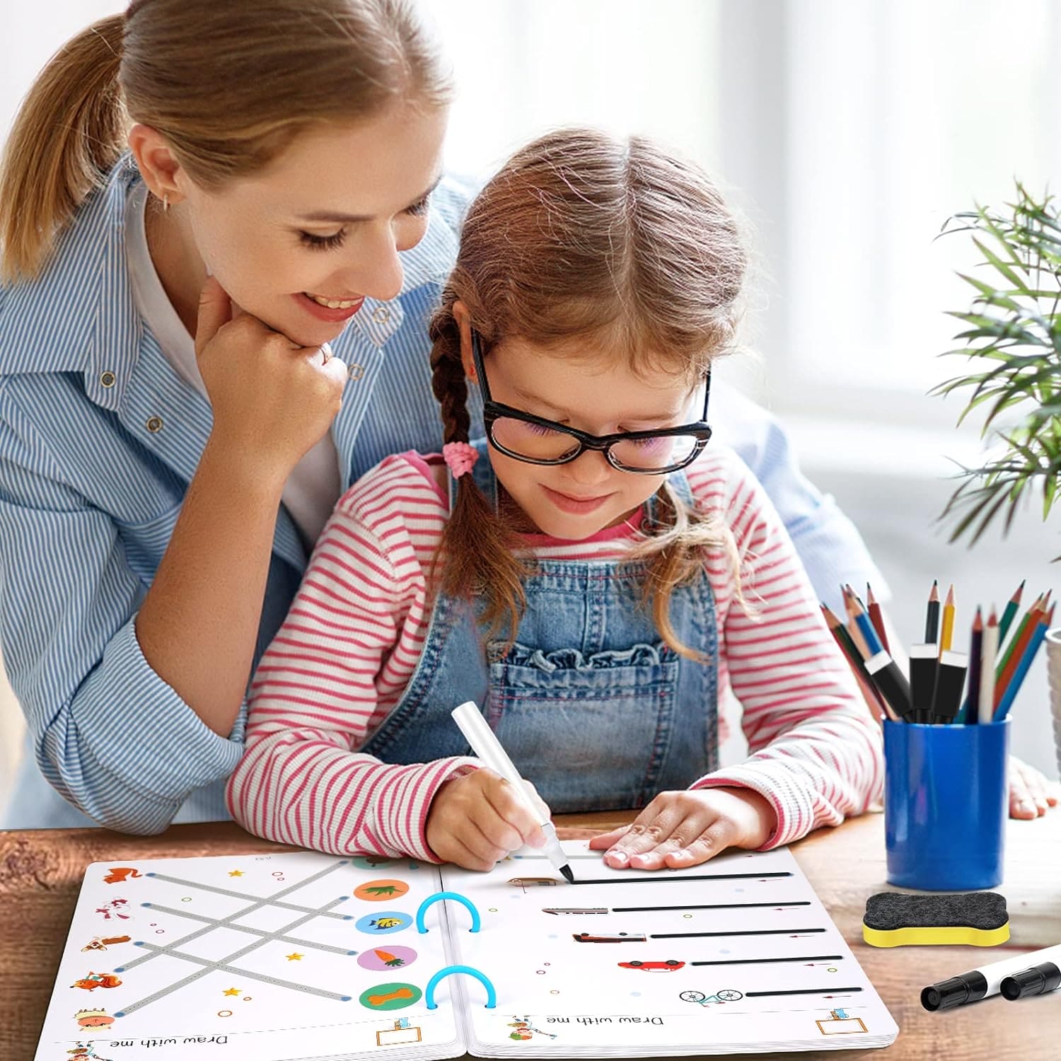 Level 1 Magical Tracing 32 Pages Work Book With Pen, Reusable Calligraphy Copy Book, Practice Drawing Book, Kids Educational Learning Book, Logic Thinking Training Notebook, Practice Copy Control Training Book