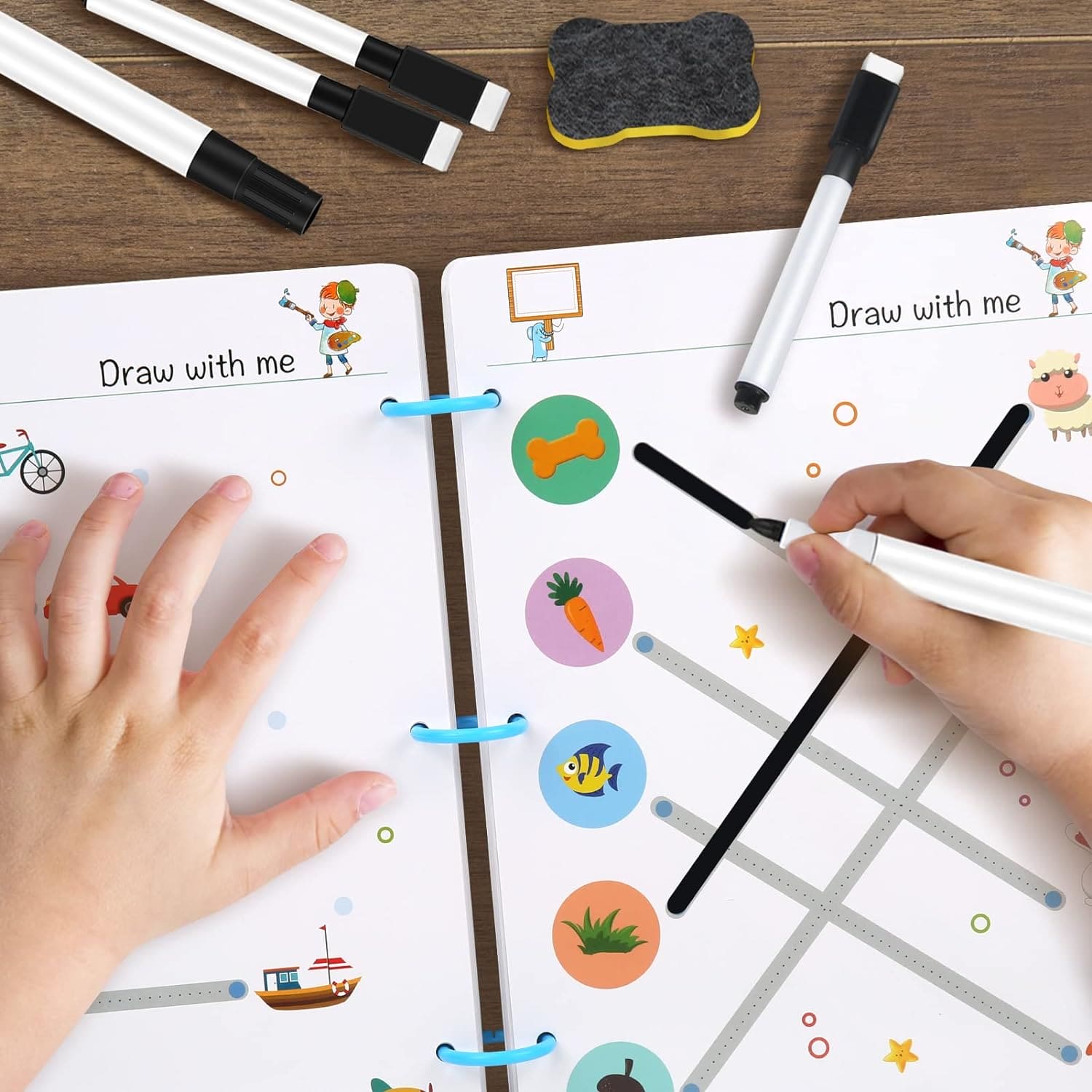 Level 1 Magical Tracing 32 Pages Work Book With Pen, Reusable Calligraphy Copy Book, Practice Drawing Book, Kids Educational Learning Book, Logic Thinking Training Notebook, Practice Copy Control Training Book