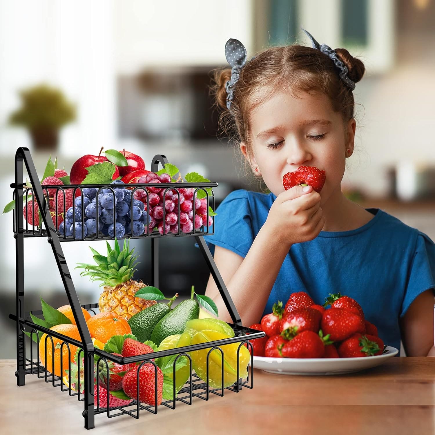 Multifunctional Countertop Basket, 2-Tier Countertop Fruit Basket Bowl, Vegetable Bread Storage Basket for Kitchen, Dining Table, Kitchen Pantry Organizers Shelf