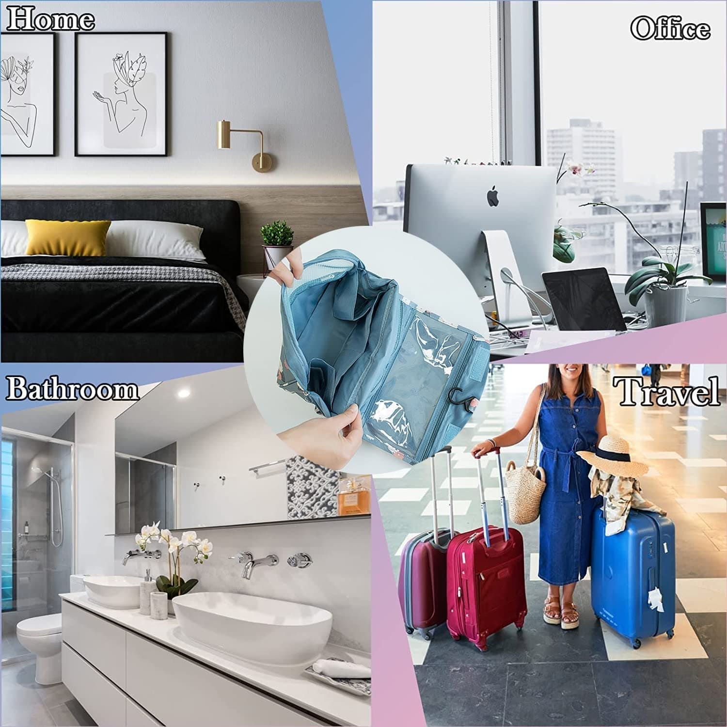 Travel Hook Cosmetic Bag, Hanging Dry Wet Separation Bag, Waterproof Cosmetic Bag, Portable Toiletry Storage Bag, Multifunction Travel Hanging Pouch, Beautician Folding Makeup Bag, Monument Hanging Toiletry Bag, Folding Makeup Bags