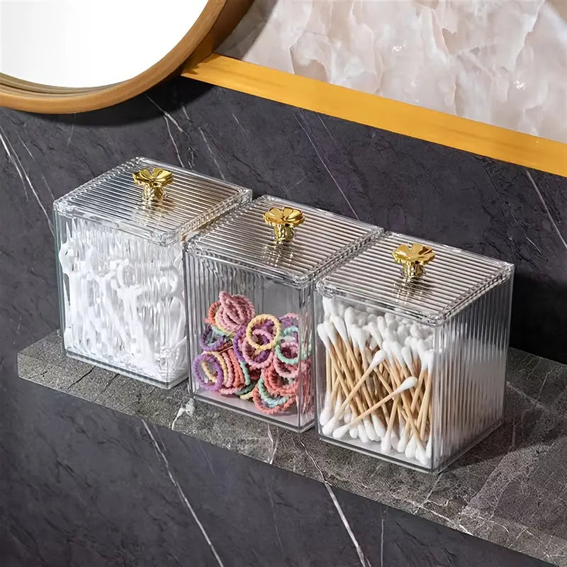 Acrylic Square Swab Storage Box, Makeup Cotton Pad Storage Box, Single Cell Clear Case, Cosmetics Jewellery Bathroom Container, Multifunctional Luxury Jar With Lid Storage, Bathroom Canisters Vanity Organizer, Transparent Cosmetic Storage Box