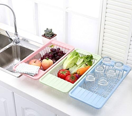 Oversized Sink Drain Basket, Perfect Sink Station Drainer, Multifunctional Sink Filter, Kitchen Colander Fruit Vegetable Washing Basket, Foldable Strainer Collapsible Drainer, Plastic Rectangular Basin Strainer