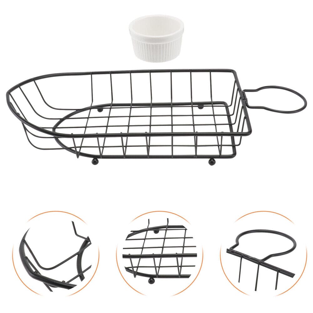 Boat Snack Basket, Iron Food Basket with Sauce Dippers, French Fries Basket, Food Oil Strainer Bucket, Creative Tableware Container, Stainless Steel Wire Strainers, Metal Wire Food Organizer for Home Restaurant