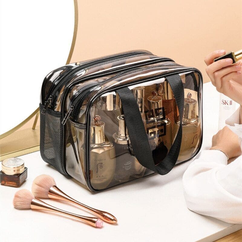 Clear Makeup Bag Organizer Double Zipper, Toiletry Bag Heavy Duty  Transparent Zipper Cosmetic Bags,Portable Travel Cosmetic Bag, with Clear  Adhesive