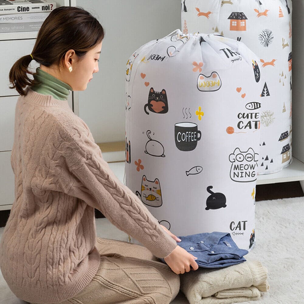 Drawstring Buggy Bag, Large Capacity Quilt Sorting Bag, Clothes Luggage Moving Cylinder Bag, Closet Closing Organizer Bag, Foldable Wardrobe Organizer, Dustproof Thickened Clothing Storage Bag, Vertical Blanket Storage Bag, Bedding Storage Pouches