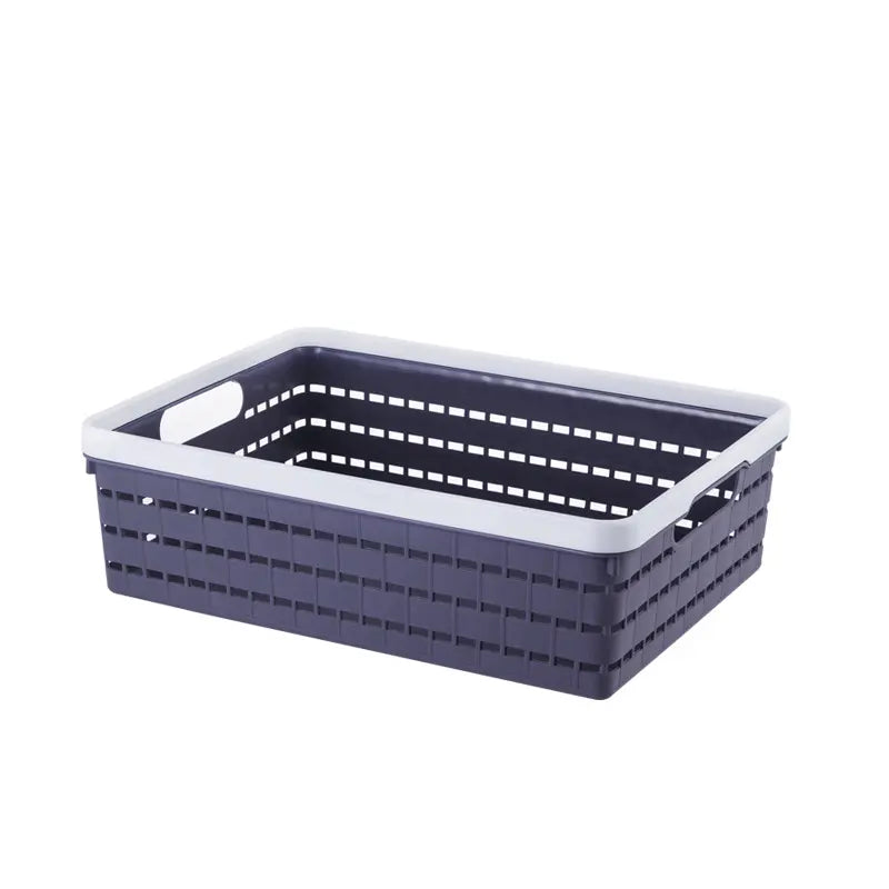 Horizontal Storage Basket, Multifunctional Storage Bin, Stackable Plastic Box, Home Use Clothes And Food Storage Basket, Woven Basket Bin with Handles, Pantry Organizer Basket