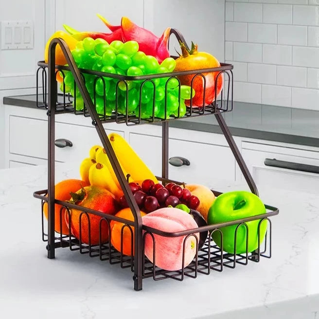 Multifunctional Countertop Basket, 2-Tier Countertop Fruit Basket Bowl, Vegetable Bread Storage Basket for Kitchen, Dining Table, Kitchen Pantry Organizers Shelf
