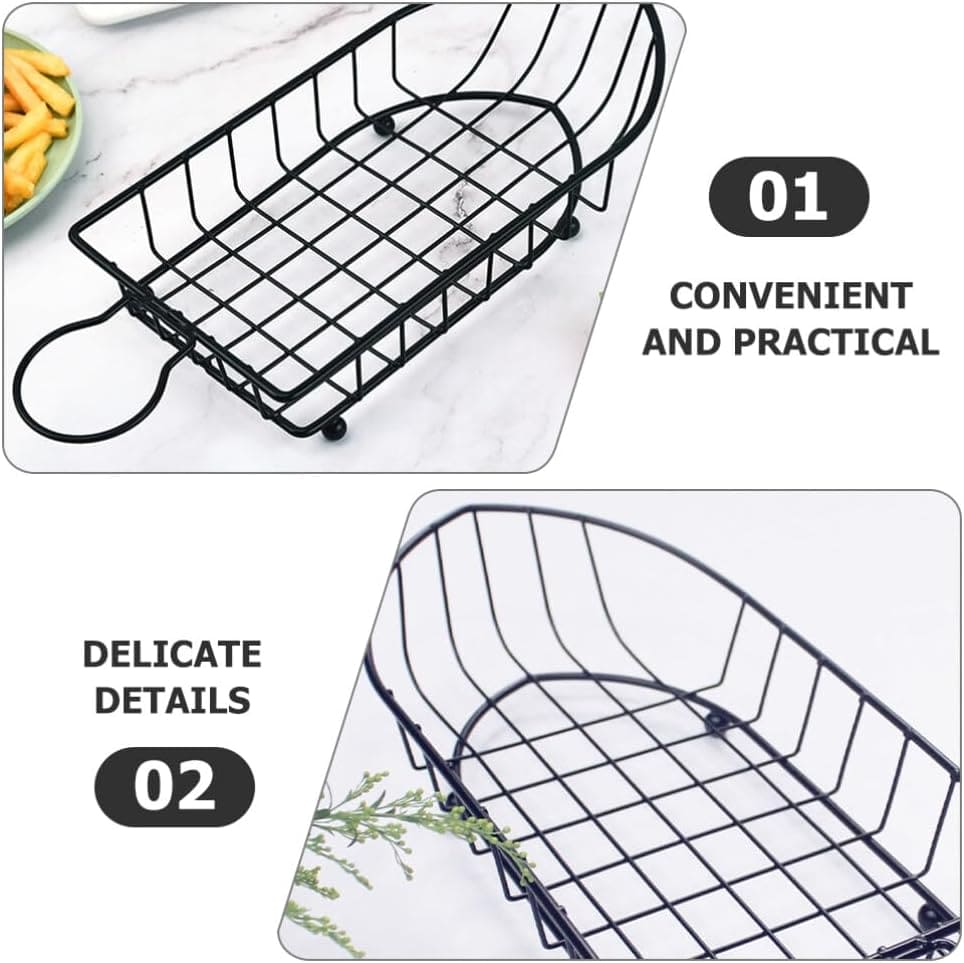 Boat Snack Basket, Iron Food Basket with Sauce Dippers, French Fries Basket, Food Oil Strainer Bucket, Creative Tableware Container, Stainless Steel Wire Strainers, Metal Wire Food Organizer for Home Restaurant