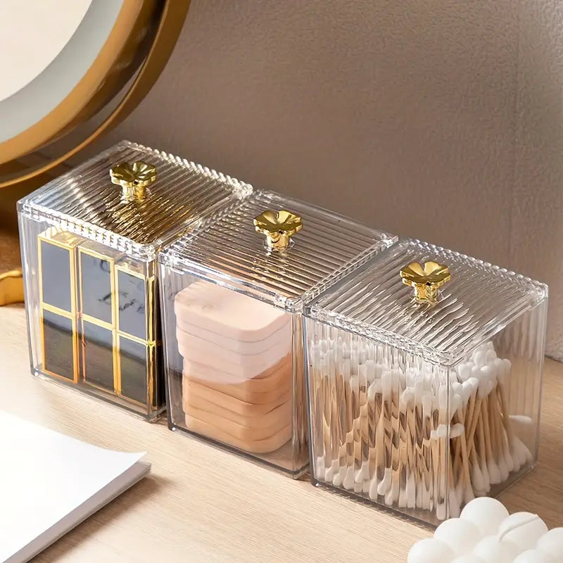 Acrylic Square Swab Storage Box, Makeup Cotton Pad Storage Box, Single Cell Clear Case, Cosmetics Jewellery Bathroom Container, Multifunctional Luxury Jar With Lid Storage, Bathroom Canisters Vanity Organizer, Transparent Cosmetic Storage Box