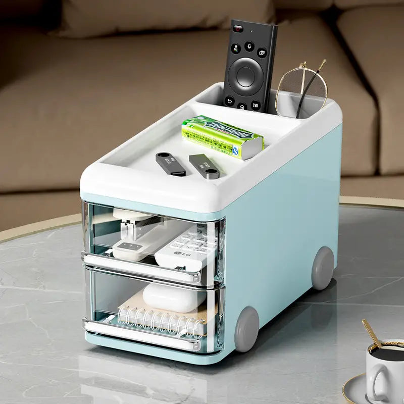 Cute Bus Style Desktop Organizer, 2 Layer Pull Out Clear Drawer Box, Multifunctional Supplies Stationery Pencil Container, Large Capacity Visible Storage Organizer, Dresser And Home Sundries Storage Holder