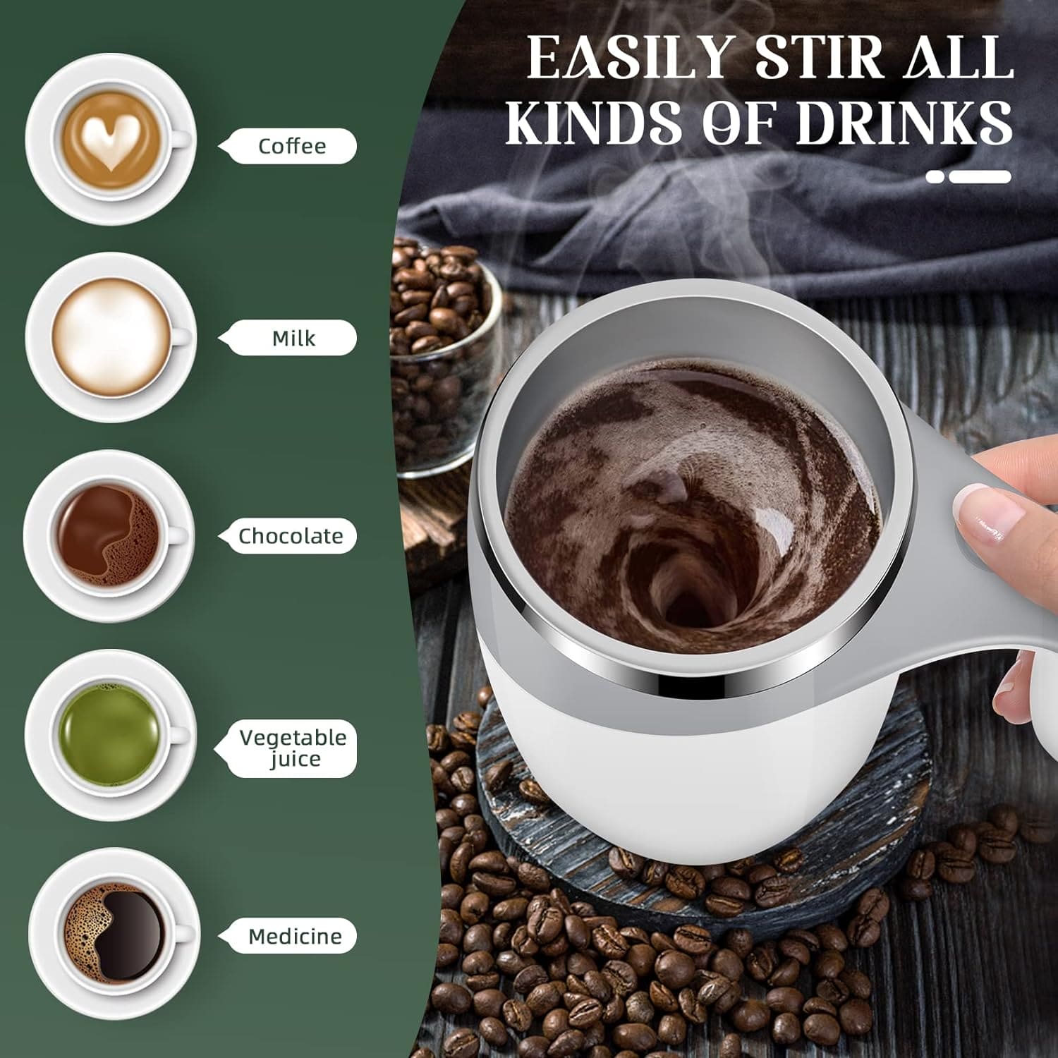 380mL Self Stirring Mug with Lid Automatic Magnetic Stirring Coffee Cup  Electric Stainless Steel Self Mixing Coffee Cup for Coffee Milk Cocoa Hot