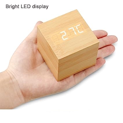 Wooden Led Smart Alarm Clock, Cube Digital Alarm Clock, Mini Digital Cube Alarm Clock, Modern Square Design Wood Grain Clock, Cube Clock For Bedrooms, Kids, Living Room, Kitchen