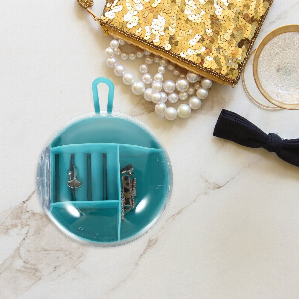 Circular Jewellery Box, Mini Round Shape Jewelry Organizer, Necklace Earrings Rings Holder, Transparent Round Travel Jewelry Box, Multi Grid Storage Case for Earrings Rings