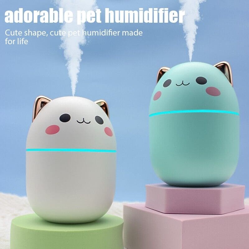 Cute Catty Humidifier, Portable 200ml Air Humidifier, Aroma Diffuser With Night Light Cool Mist For Bedroom Home Car, Cute Cat Cool Mist Humidifier with Night Light, USB Charging Portable Humidifier, Quiet Air Freshener