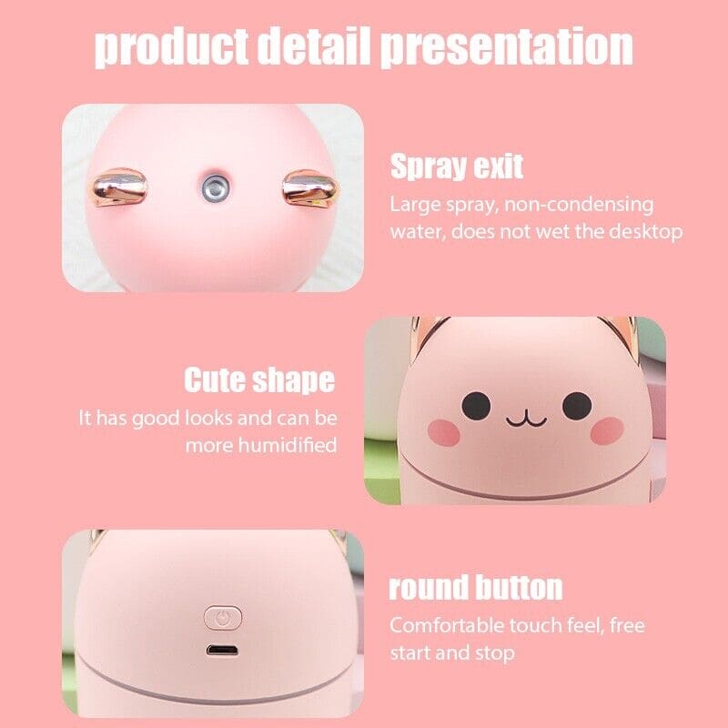 Cute Catty Humidifier, Portable 200ml Air Humidifier, Aroma Diffuser With Night Light Cool Mist For Bedroom Home Car, Cute Cat Cool Mist Humidifier with Night Light, USB Charging Portable Humidifier, Quiet Air Freshener