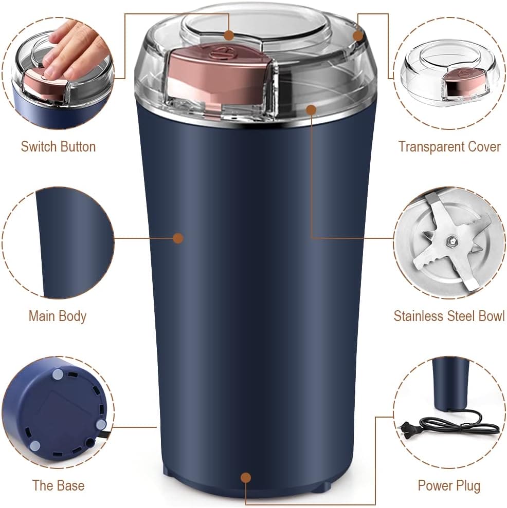Friendly Kitchen Grinder, Electric Semi Automatic Grinder, 200W Powerful Spice Crusher, Portable Multifunctional Grinder, Stainless Steel Nut Electric Coffee Grinder, Household Powder Grinding Machine
