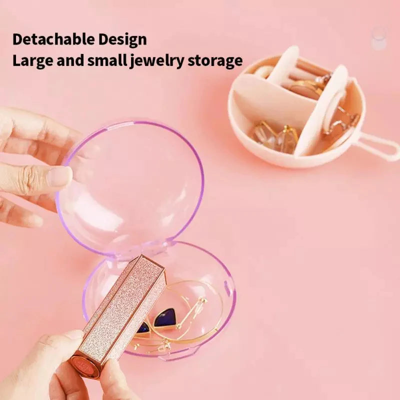 Circular Jewellery Box, Mini Round Shape Jewelry Organizer, Necklace Earrings Rings Holder, Transparent Round Travel Jewelry Box, Multi Grid Storage Case for Earrings Rings