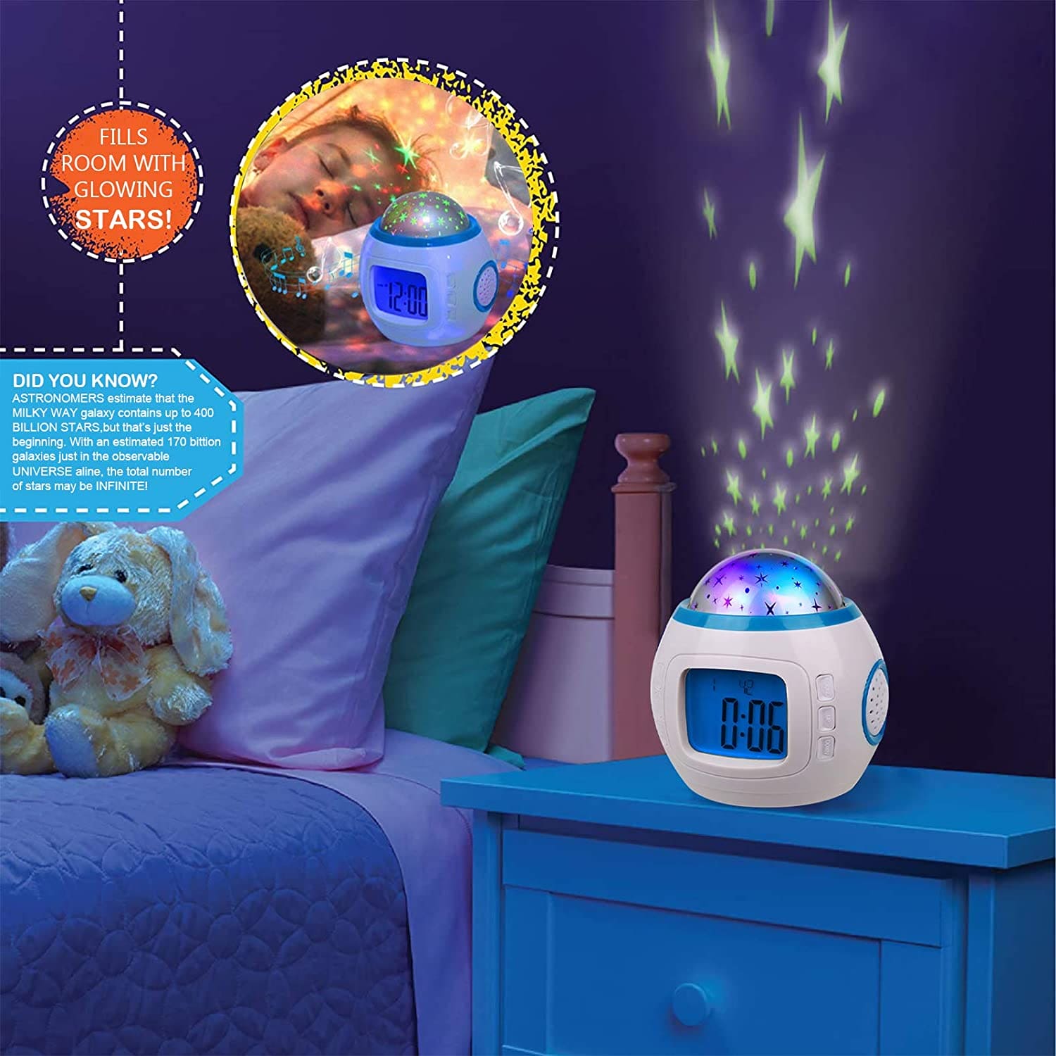 Projector Alarm Clock, Music Alarm Clock, Starry Star Sky Projection Digital Clock, Children Room Projector Lamp Night Light Project, Ceiling Projection Alarm Clock Music Lamp, Bedroom Night Light Digital Alarm Clocks LED Projector