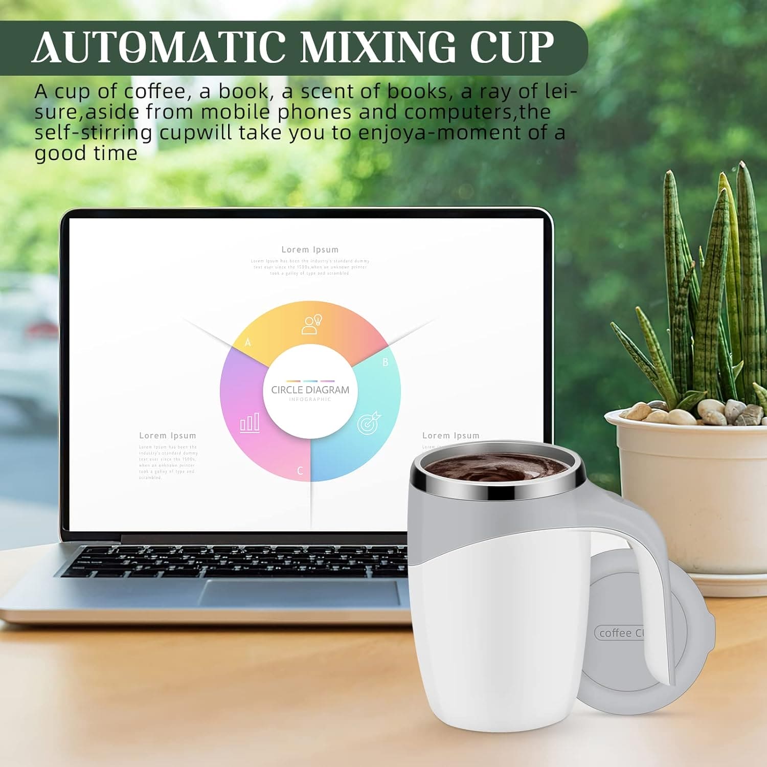 Self Stirring Coffee Mug,  Automatic Magnetic Stirring Coffee Cup, 380mL Auto Mixing Mug with Lid, Rechargeable Magnetic Coffee Mug, Electric Smart Mixer Coffee Cup, Stainless Steel Self Mixing Coffee Cup, Portable Stirring Cup