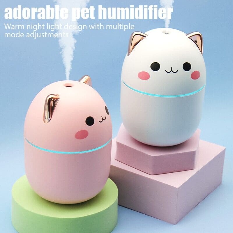 Cute Catty Humidifier, Portable 200ml Air Humidifier, Aroma Diffuser With Night Light Cool Mist For Bedroom Home Car, Cute Cat Cool Mist Humidifier with Night Light, USB Charging Portable Humidifier, Quiet Air Freshener