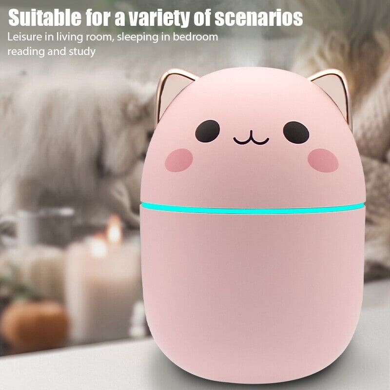 Cute Catty Humidifier, Portable 200ml Air Humidifier, Aroma Diffuser With Night Light Cool Mist For Bedroom Home Car, Cute Cat Cool Mist Humidifier with Night Light, USB Charging Portable Humidifier, Quiet Air Freshener