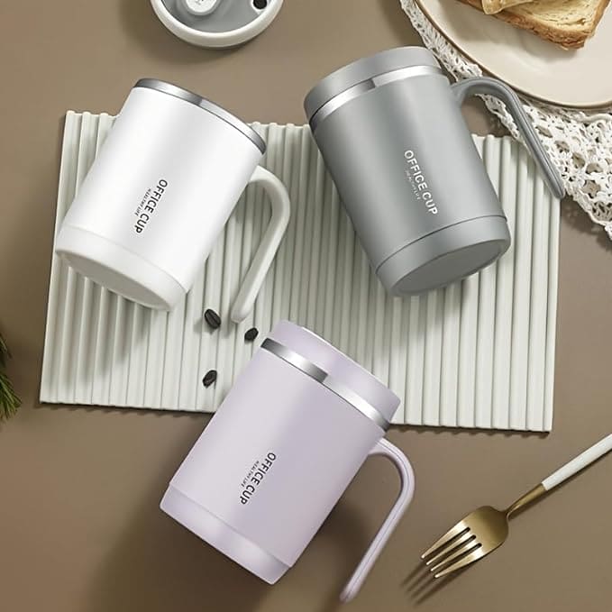 500ml Travel Carry Mug With Handle, Stainless Steel Thermos with Cup Lid, Household Office Insulated Mug, Double Anti-scald Thermal Mug, Large Capacity Beverage Cup, Home Office Coffee Mug, Coffee Milk Juice Mug with Straws &Lids Kitchen Drinkware