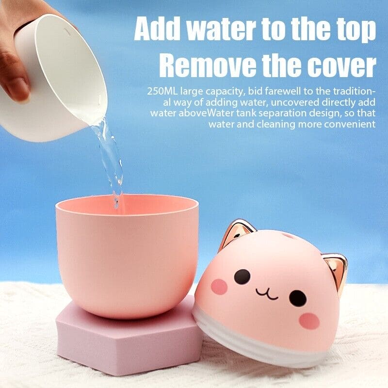 Cute Catty Humidifier, Portable 200ml Air Humidifier, Aroma Diffuser With Night Light Cool Mist For Bedroom Home Car, Cute Cat Cool Mist Humidifier with Night Light, USB Charging Portable Humidifier, Quiet Air Freshener