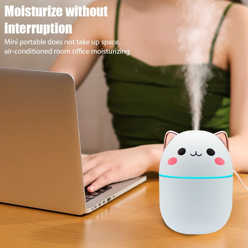 Cute Catty Humidifier, Portable 200ml Air Humidifier, Aroma Diffuser With Night Light Cool Mist For Bedroom Home Car, Cute Cat Cool Mist Humidifier with Night Light, USB Charging Portable Humidifier, Quiet Air Freshener