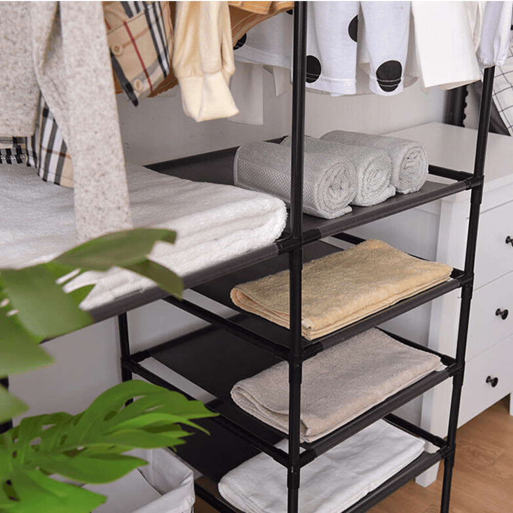 Multifunctional Clothes Hanger Stand, Simple Fashion Clothes Wardrobe, Double Row Clothes Rack, Floor Garment Storage Wardrobe, Metal Black Floor Standing Coat Rack, Hallway Furniture Assembly Hanger Shelf