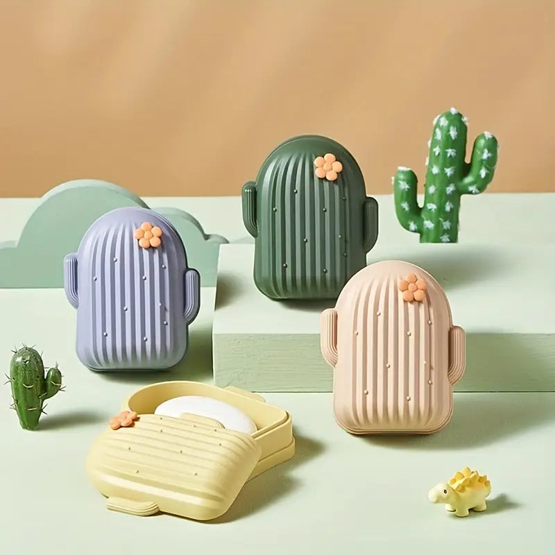 Cactus Soap Dish With Lid, Double Layer Draining Soap Box, Mushy Travel Soap Container, Fashionable Soaps For Bathroom And Kitchen