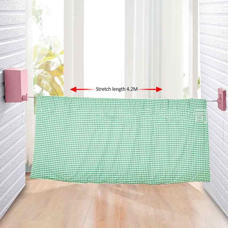 Telescopic Clothesline, Retractable Clothes Hanger Rope, Wall Mounted Drying Rope, Laundry Rope Hanger, Creative Outdoor Indoor Retractable Clothesline Rope, Stainless String Clothesline Rope, Heavy Duty Washing Line for Drying Clothes
