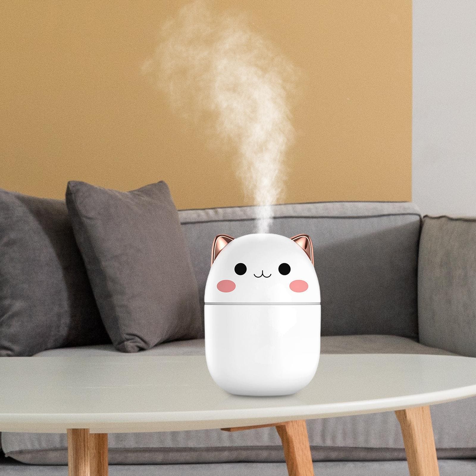 Cute Catty Humidifier, Portable 200ml Air Humidifier, Aroma Diffuser With Night Light Cool Mist For Bedroom Home Car, Cute Cat Cool Mist Humidifier with Night Light, USB Charging Portable Humidifier, Quiet Air Freshener