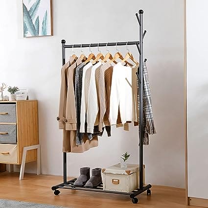 Double Pole Rack, Folding Cloth Rack, Rolling Garment Rack, Rolling Clothes Organizer with Wheels, Simple Clothes Storage Shelf, Household Shelf Living Room Clothes Storage Rack, Bathroom Indoor And Outdoor Rack, Home Clothes Drying Rod