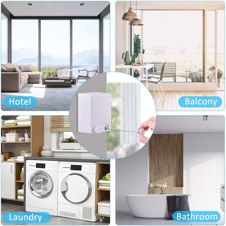 Telescopic Clothesline, Retractable Clothes Hanger Rope, Wall Mounted Drying Rope, Laundry Rope Hanger, Creative Outdoor Indoor Retractable Clothesline Rope, Stainless String Clothesline Rope, Heavy Duty Washing Line for Drying Clothes