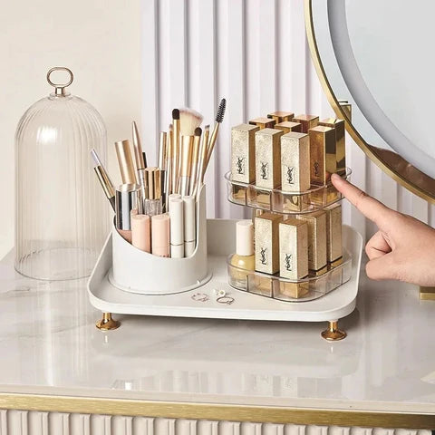 360 Twist Split Makeup Rack, Large Capacity Carousel Spinning Holder, Makeup Pen Organizer Detachable Cosmetic Storage Rack, Vanity Table Desktop Cosmetic Shelf, Table Top Makeup Organizer, Multipurpose Cosmetic Container