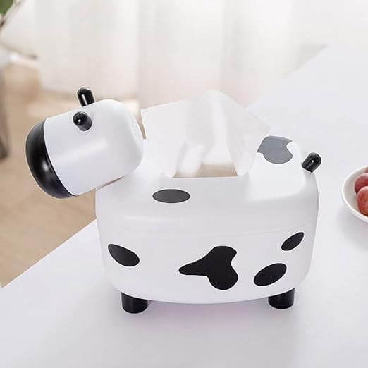 Happy Cow Tissue Box With Holder, Plastic Toothpicks Tissue Dispenser, Cartoon Cow Decorative Plastic Tissue Box, 2 in 1 Multifunctional Toothpick Holder Tissue Box, Facial Paper Dispenser Organizer for Bathroom Home