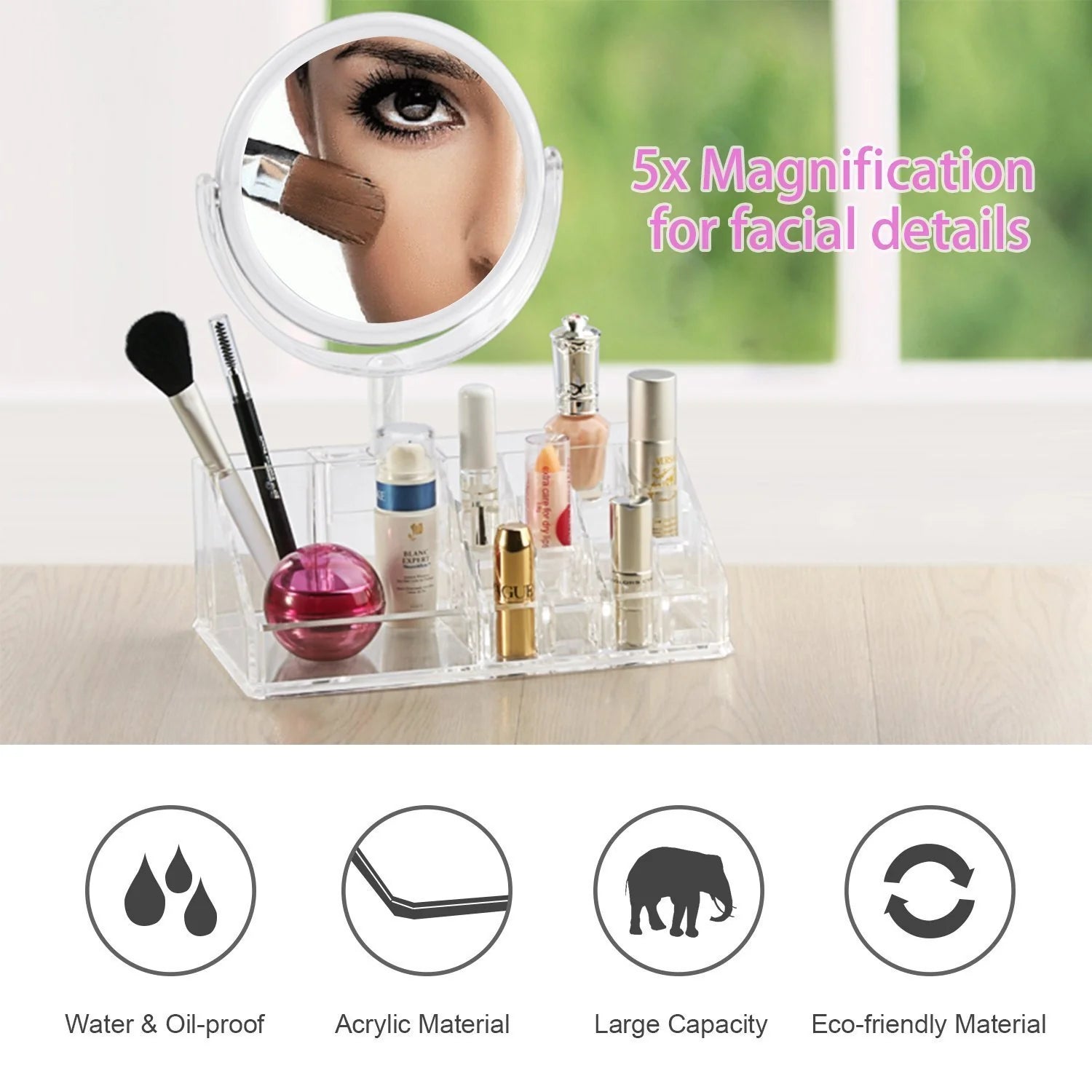 Makeup Dresser With Mirror, Acrylic Cosmetic Storage Box, Simple Dresser Storage Shelf, Acrylic Lipstick Cosmetic Organizer With Mirror