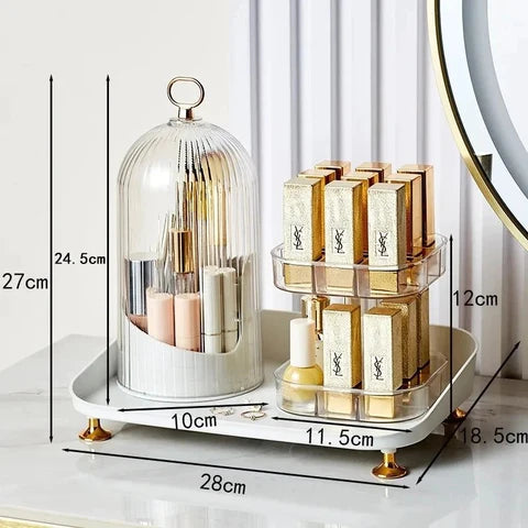 360 Twist Split Makeup Rack, Large Capacity Carousel Spinning Holder, Makeup Pen Organizer Detachable Cosmetic Storage Rack, Vanity Table Desktop Cosmetic Shelf, Table Top Makeup Organizer, Multipurpose Cosmetic Container