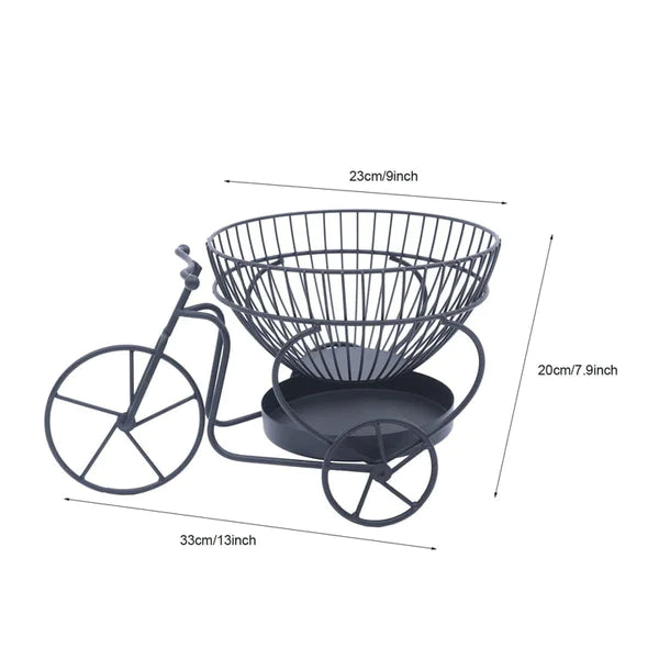 Tricycle Metal Fruit Basket, Double Layer Hollow Design Fruit Plate, Portable Kitchen Storage Countertops Shelf Rack, Metal Black Fruit And Vegetable Storage Stand, 2 Tier Metal Bread Basket