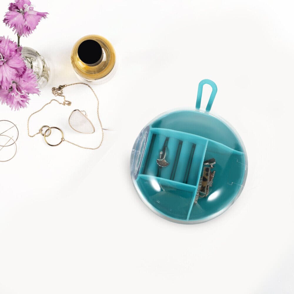 Circular Jewellery Box, Mini Round Shape Jewelry Organizer, Necklace Earrings Rings Holder, Transparent Round Travel Jewelry Box, Multi Grid Storage Case for Earrings Rings